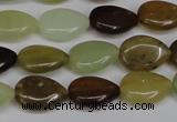 CFW120 15.5 inches 10*14mm flat teardrop flower jade gemstone beads