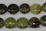 CGA213 15.5 inches 14mm flat round natural green garnet beads