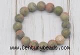 CGB5823 10mm, 12mm matte unakite beads with zircon ball charm bracelets