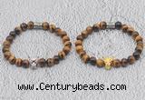 CGB6007 8mm round yellow tiger eye bracelet with leopard head for men