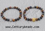 CGB6025 8mm round grade AA colorful tiger eye bracelet with lion head for men