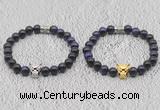 CGB6029 8mm round purple tiger eye bracelet with leopard head for men