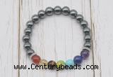 CGB6292 8mm hematite 7 chakra beaded mala stretchy bracelets