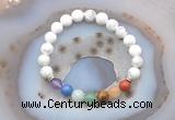 CGB6427 8mm round white howlite 7 chakra beads bracelet wholesale