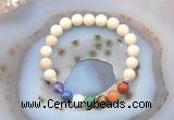 CGB6431 8mm round matte white fossil jasper 7 chakra beads bracelet