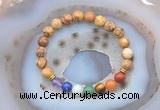 CGB6432 8mm round picture jasper 7 chakra beads bracelet wholesale