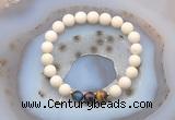 CGB6474 8mm round matte white fossil jasper & mixed tiger eye beaded bracelets