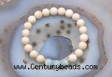 CGB6481 8mm round matte white fossil jasper & aquamarine beaded bracelets