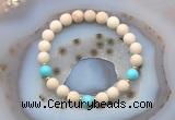 CGB6494 8mm round matte white fossil jasper & blue howlite beaded bracelets