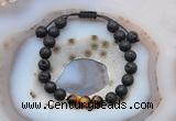 CGB6580 8mm round black lava & yellow tiger eye adjustable bracelets