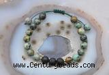 CGB6590 8mm round African turquoise & black lava adjustable bracelets