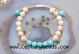 CGB6605 8mm round white fossil jasper & blue howlite adjustable bracelets