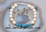 CGB6618 8mm round white fossil jasper & apatite adjustable bracelets