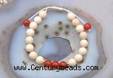 CGB6621 8mm round white fossil jasper & red agate adjustable bracelets