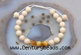 CGB6628 8mm round white fossil jasper & golden tiger eye adjustable bracelets