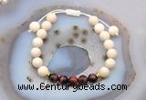 CGB6630 8mm round white fossil jasper & red tiger eye adjustable bracelets