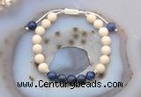 CGB6639 8mm round white fossil jasper & sodalite adjustable bracelets