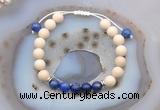 CGB6640 8mm round white fossil jasper & lapis lazuli adjustable bracelets