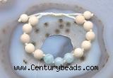 CGB6645 10mm round white fossil jasper & aquamarine adjustable bracelets