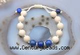 CGB6660 10mm round white fossil jasper & lapis lazuli adjustable bracelets