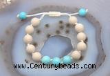 CGB6665 10mm round white fossil jasper & blue howlite adjustable bracelets