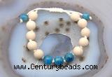 CGB6675 10mm round white fossil jasper & apatite adjustable bracelets