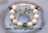 CGB6708 12mm round white fossil jasper & smoky quartz adjustable bracelets