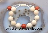 CGB6712 12mm round white fossil jasper & red jasper adjustable bracelets