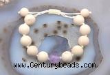 CGB6716 12mm round white fossil jasper & lavender amethyst adjustable bracelets