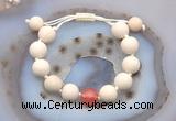 CGB6718 12mm round white fossil jasper & cherry quartz adjustable bracelets