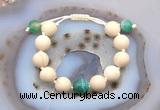 CGB6734 12mm round white fossil jasper & green banded agate adjustable bracelets