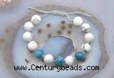 CGB6748 Hand-knotted 10mm round white howlite & apatite adjustable bracelets