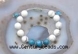 CGB6751 Hand-knotted 10mm round white howlite & apatite adjustable bracelets