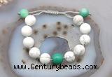 CGB6944 12mm round white howlite & grass agate adjustable bracelets