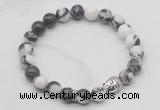 CGB7369 8mm black & white jasper bracelet with buddha for men or women