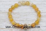 CGB7441 8mm yellow banded agate bracelet with skull for men or women