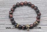 CGB7518 8mm red tiger eye bracelet with skull for men or women