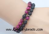 CGB7616 8mm black lava & red tiger eye mala stretchy bracelets