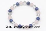 CGB8009 8mm white crystal, rose quartz & lapis lazuli beaded stretchy bracelets