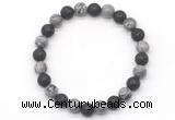 CGB8075 8mm grey picture jasper & black lava beaded stretchy bracelets