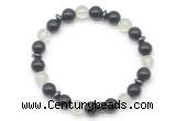 CGB8119 8mm black obsidian, prehnite & hematite power beads bracelet