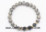 CGB8236 8mm dalmatian jasper & matte black agate beaded stretchy bracelets