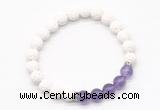 CGB8279 8mm white lava & amethyst beaded mala stretchy bracelets