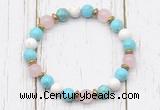 CGB8438 8mm blue howlite, white howlite, rose quartz & hematite power beads bracelet