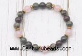 CGB8447 8mm dragon blood jasper, brecciated jasper, rose quartz & hematite power beads bracelet