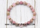 CGB8461 8mm pink wooden jasper, rose quartz & hematite power beads bracelet