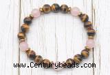 CGB8470 8mm grade AA yellow tiger eye, rose quartz & hematite power beads bracelet