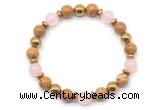 CGB8493 8mm rose quartz, wooden jasper & hematite energy bracelet