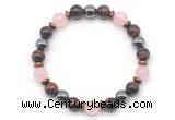 CGB8509 8mm rose quartz, grade AA red tiger eye & hematite energy bracelet