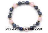 CGB8514 8mm rose quartz, blue tiger eye & hematite energy bracelet